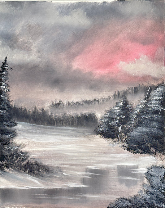 Black and White with Pink Sky - Oil Painting by Elijah Hufnagel