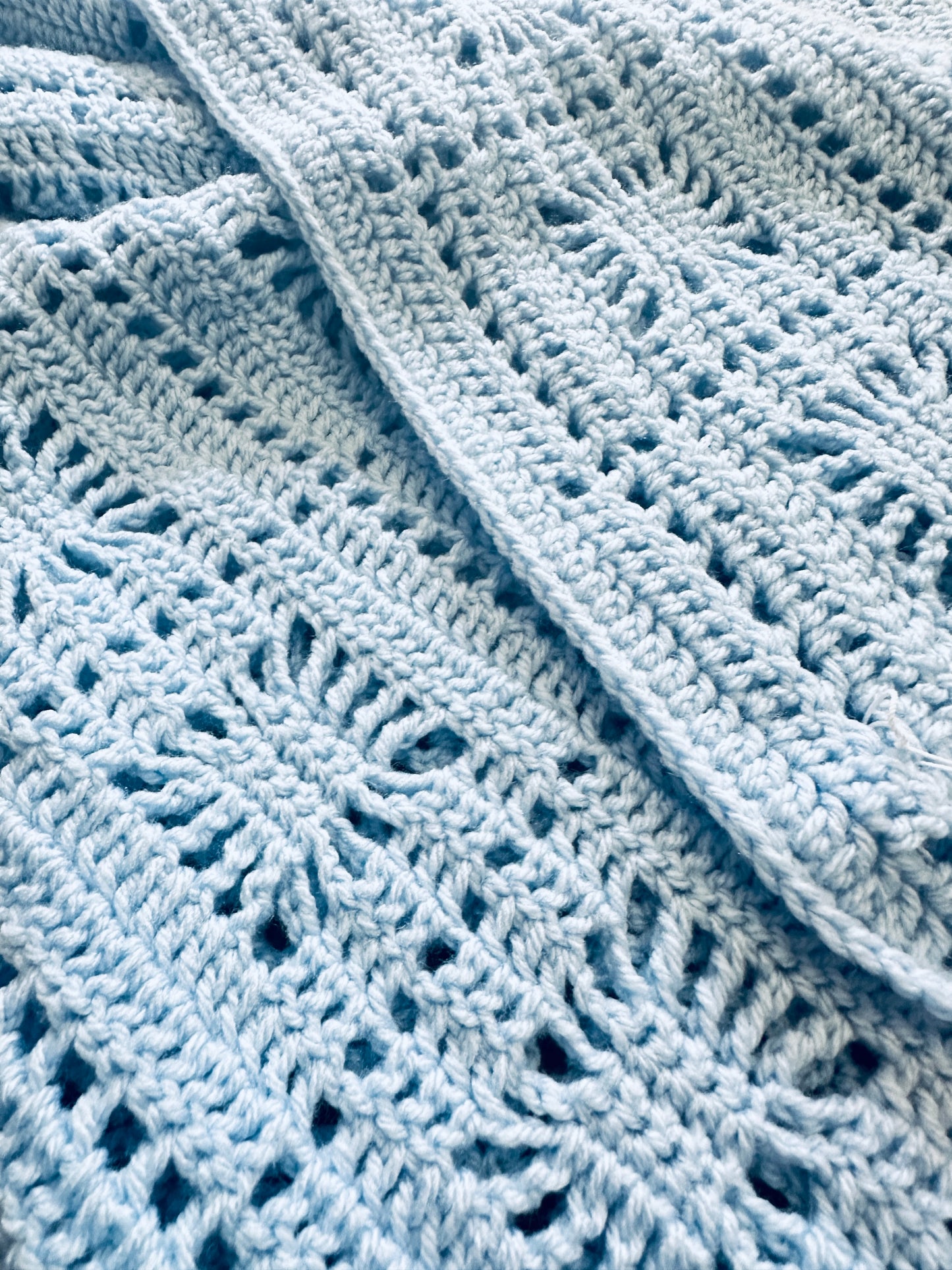 Blue Spiderweb Baby Afghan - Hand Crocheted by Nancy Stratman