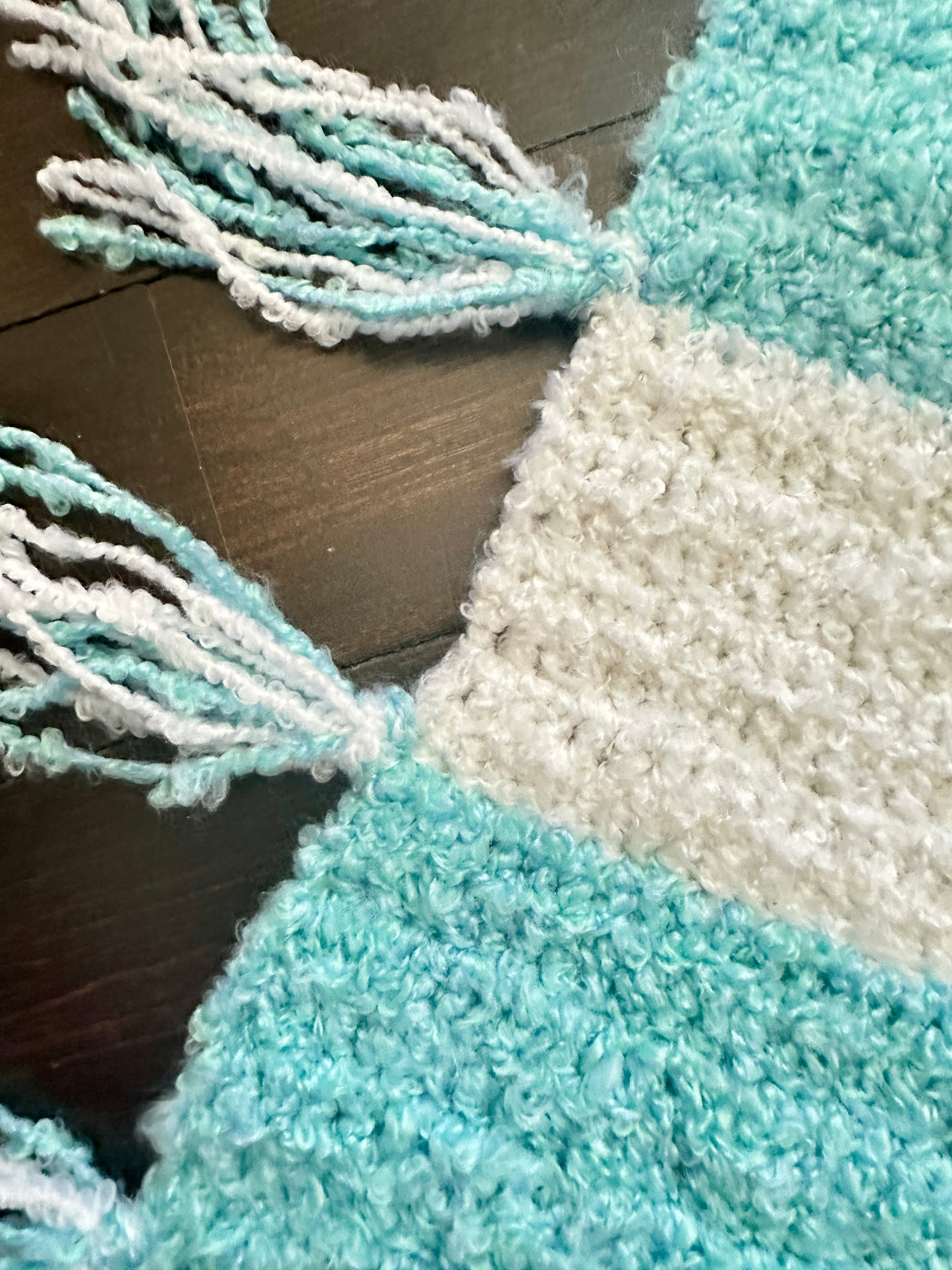 Aqua/White Hand-Crocheted Baby Blanket - 46" x 31" by Nancy Stratman