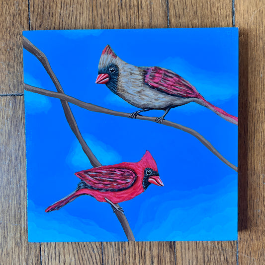 Cardinals Acrylic Painting by Rachel Jacob