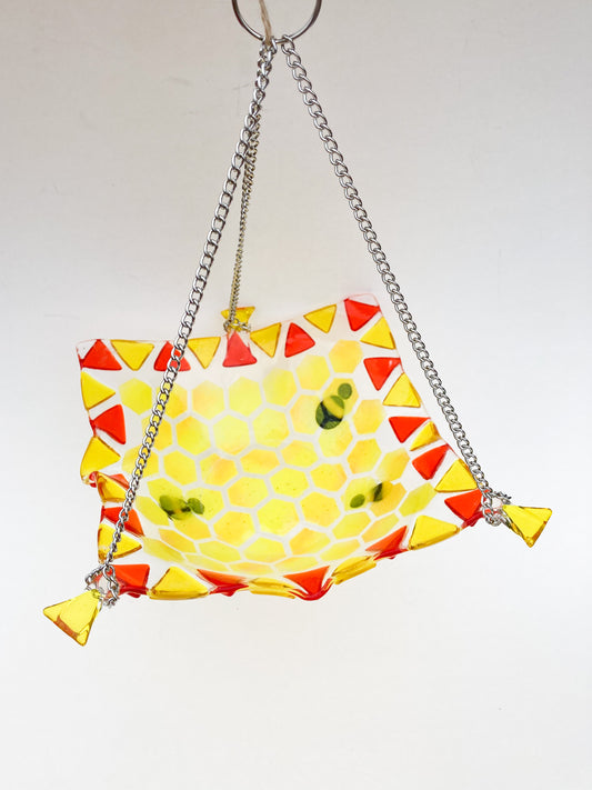 Fused Glass Bee Bird Feeder - Honeycomb and Bee Design by Chad Christian