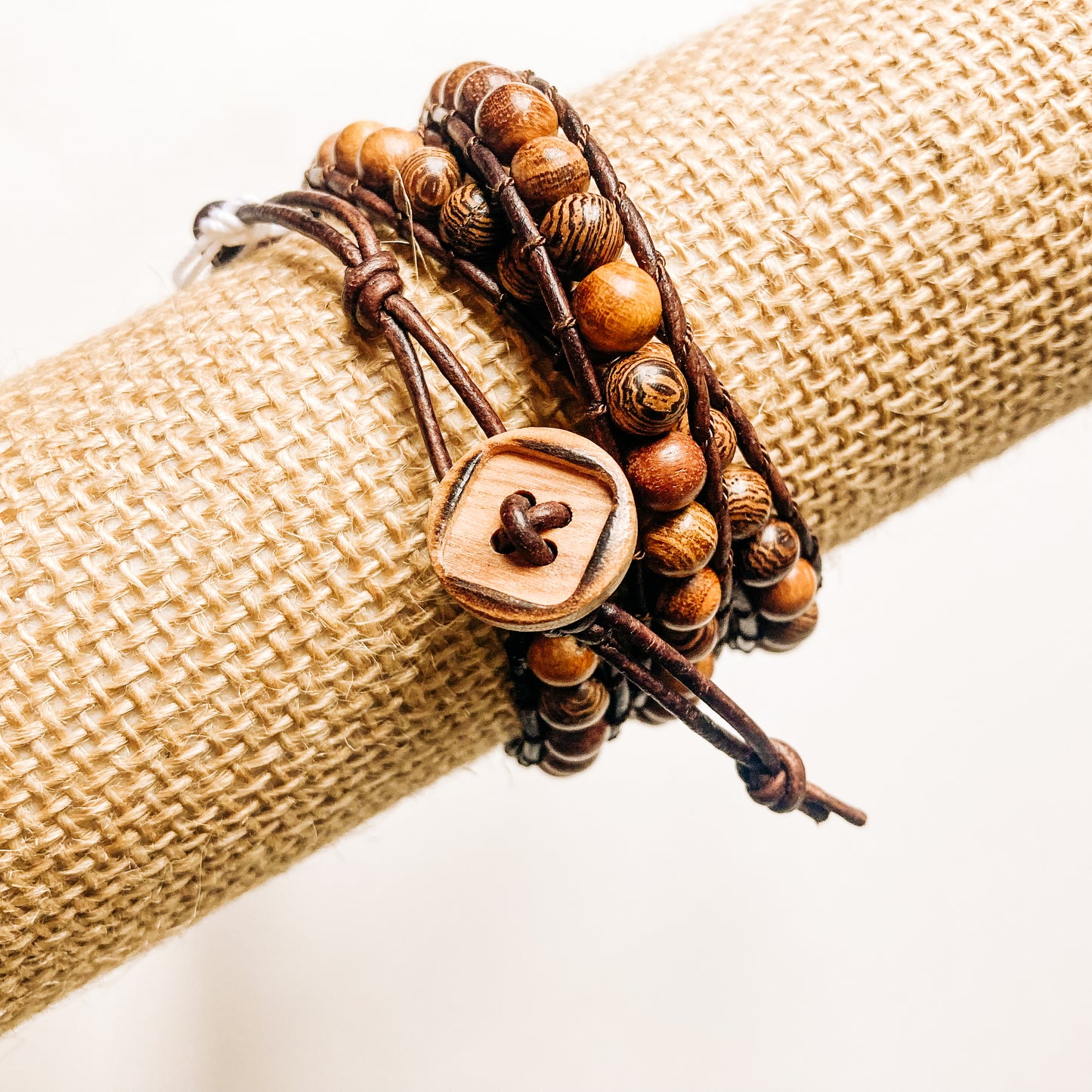 Brown Triple Wrap Bracelet with Wood Beads - Jenny Dilegge