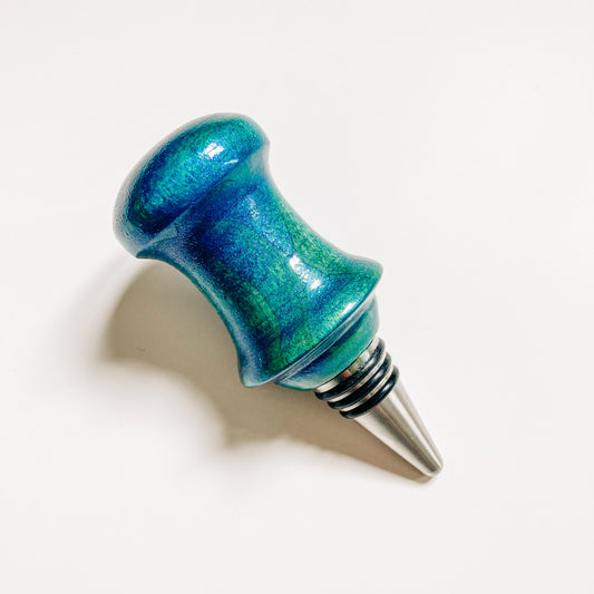 Blue Maple Wood Carved Wine Stopper - 4" Long by John Parsons Jr.