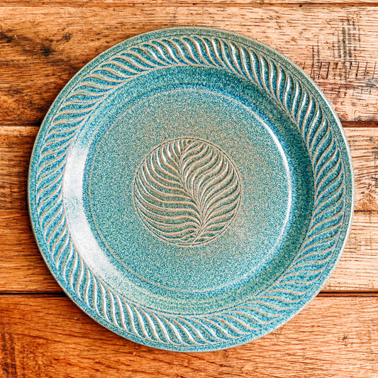 Blue Plate - 9" Hand-Carved Fern Design by Bill & Gean Bowen