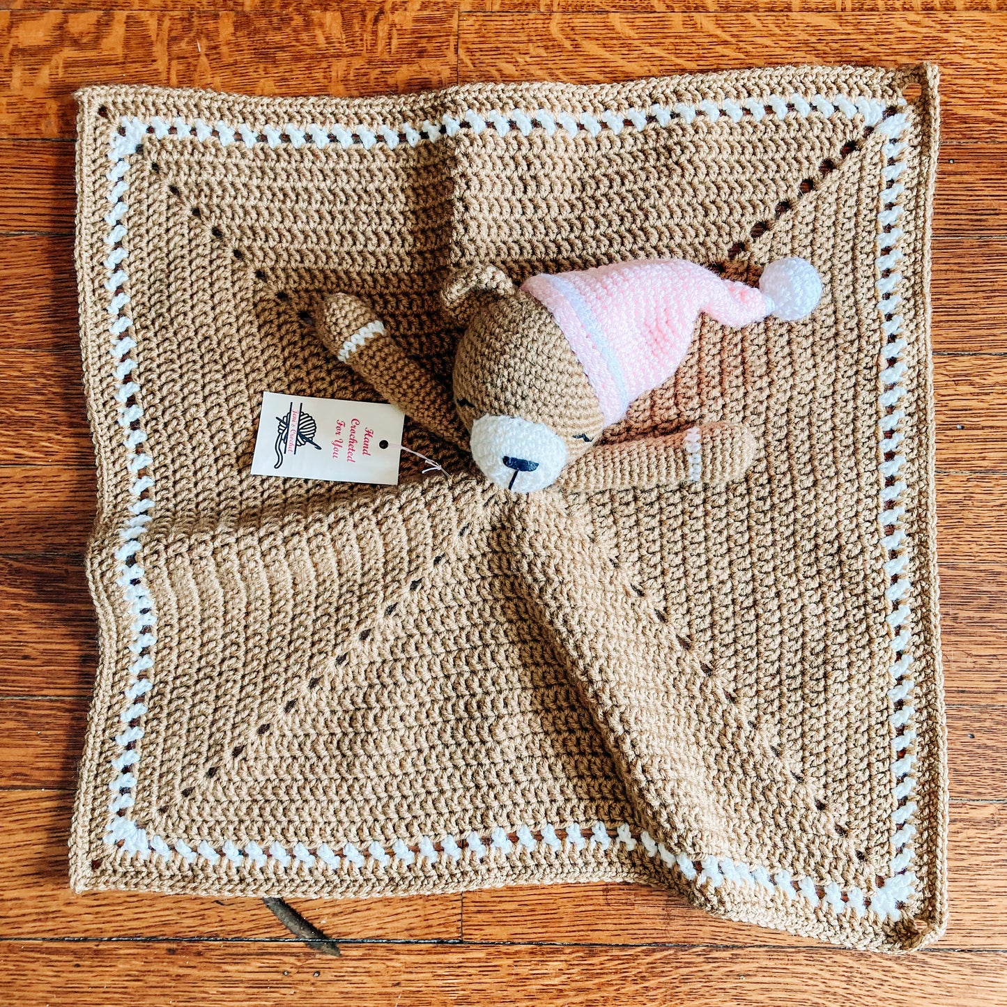 Crocheted Bear Lovey - Pink