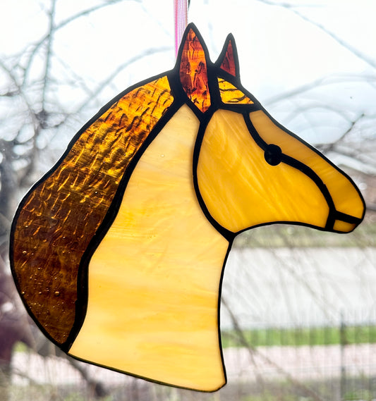 Brown Stained Glass Horse by Lynn Holland