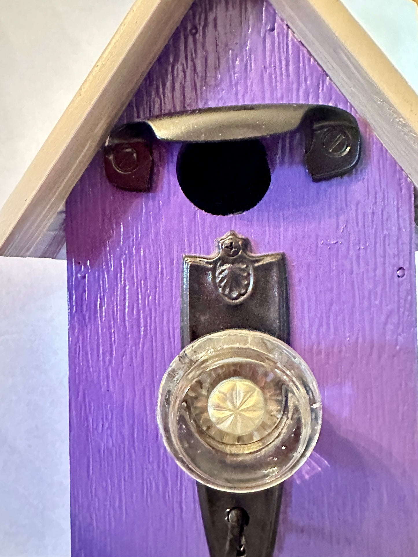 Repurposed Birdhouse - Purple House with Crystal Door Knob, by Richard Mohr