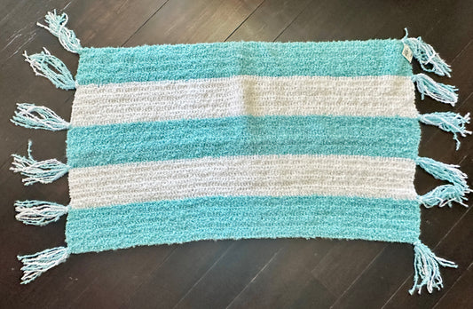 Aqua/White Hand-Crocheted Baby Blanket - 46" x 31" by Nancy Stratman