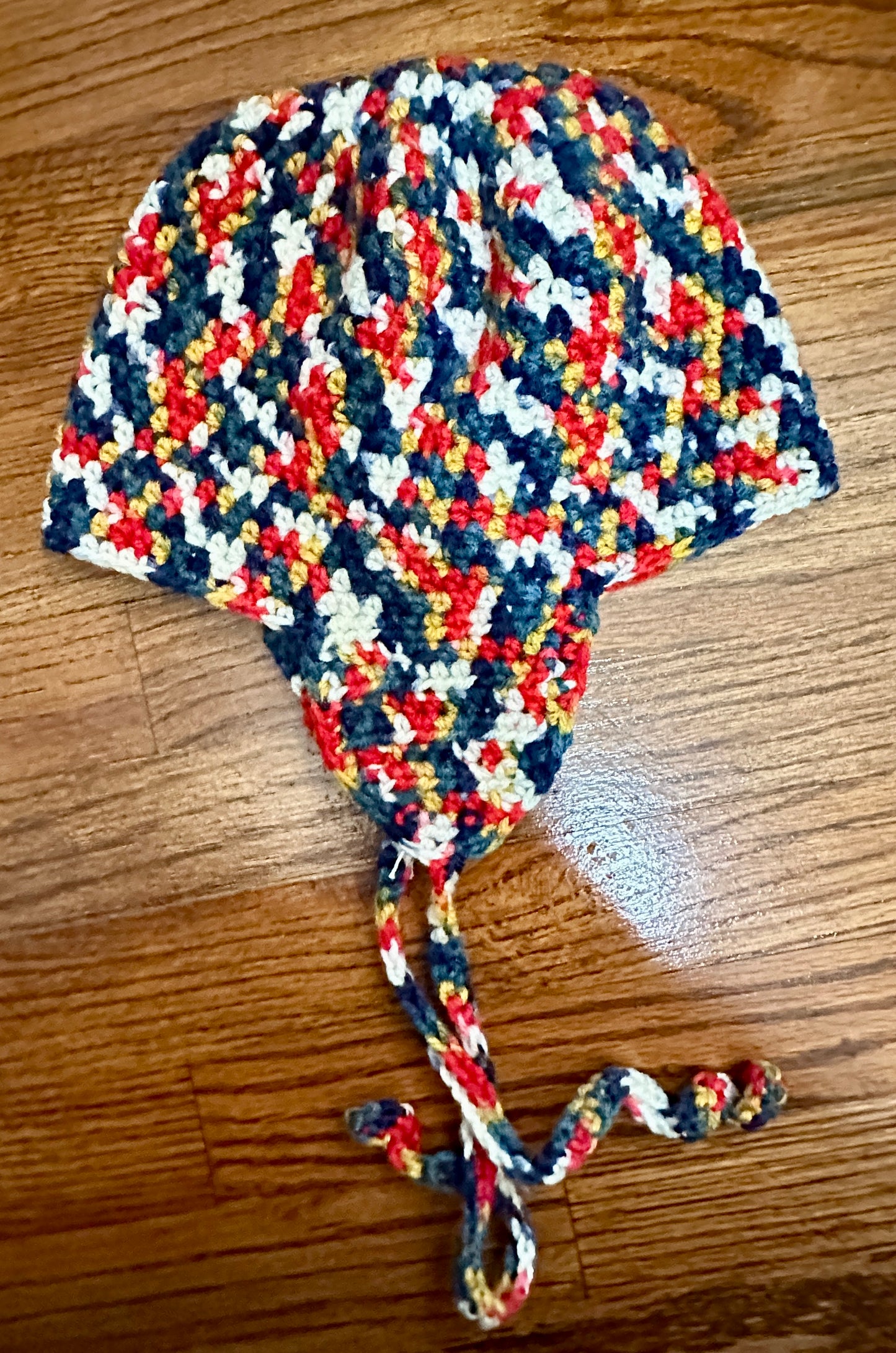 Boy's Flap Ear Hat - Multi-color, 2T, Crocheted by Nancy Stratman