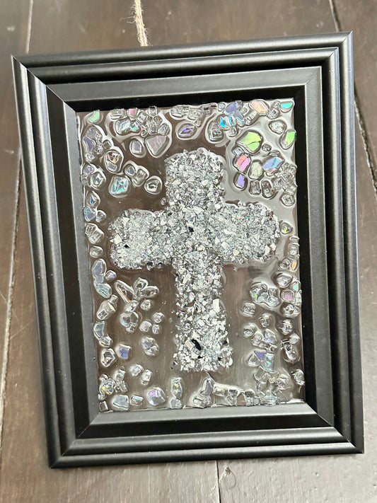 Silver and White Resin Cross
