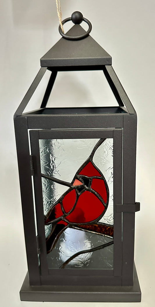 Stained Glass Cardinal Lantern by Lynn Holland