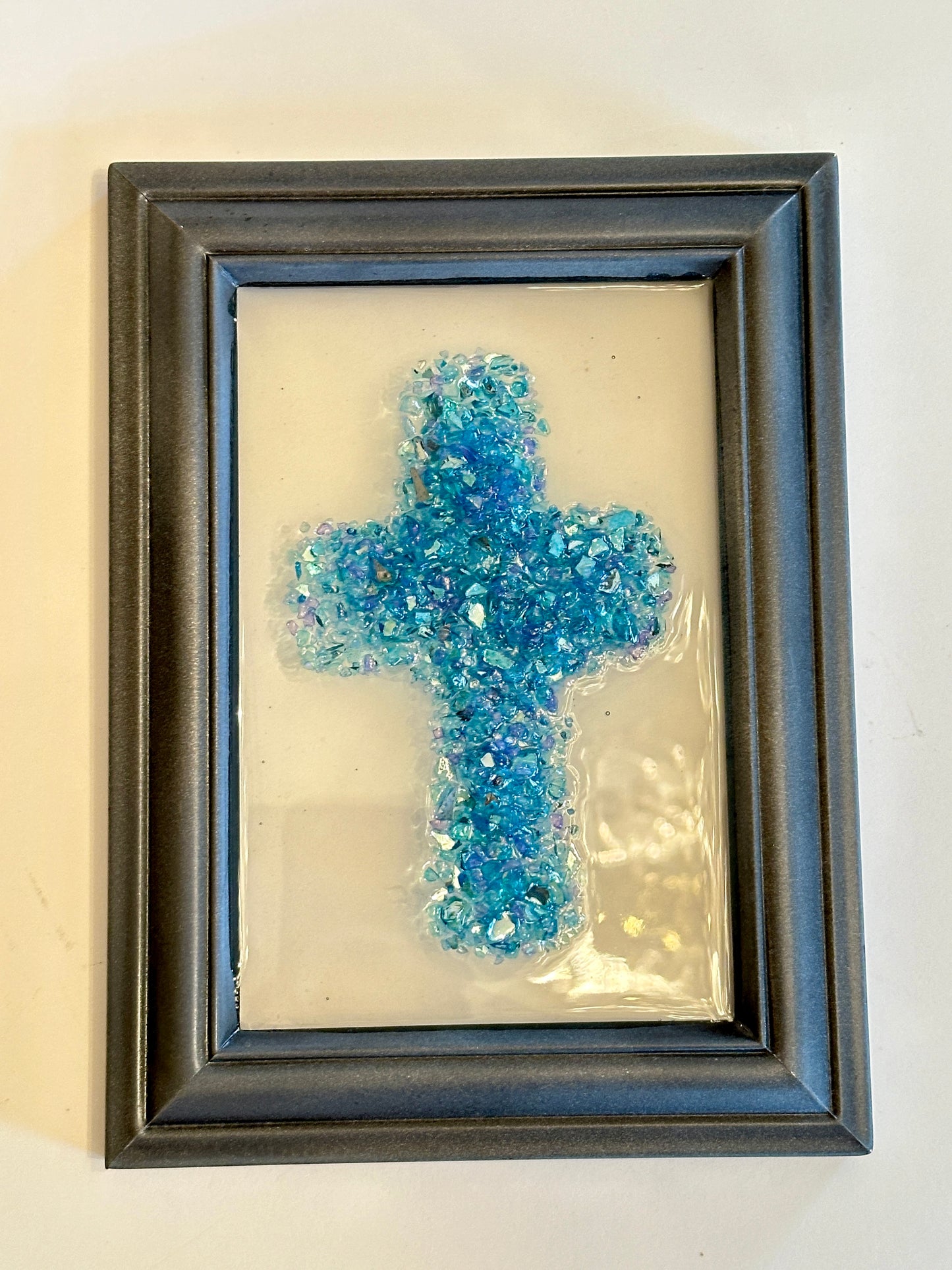 Blue Resin Cross in Gray Frame - Art by Becky Polster