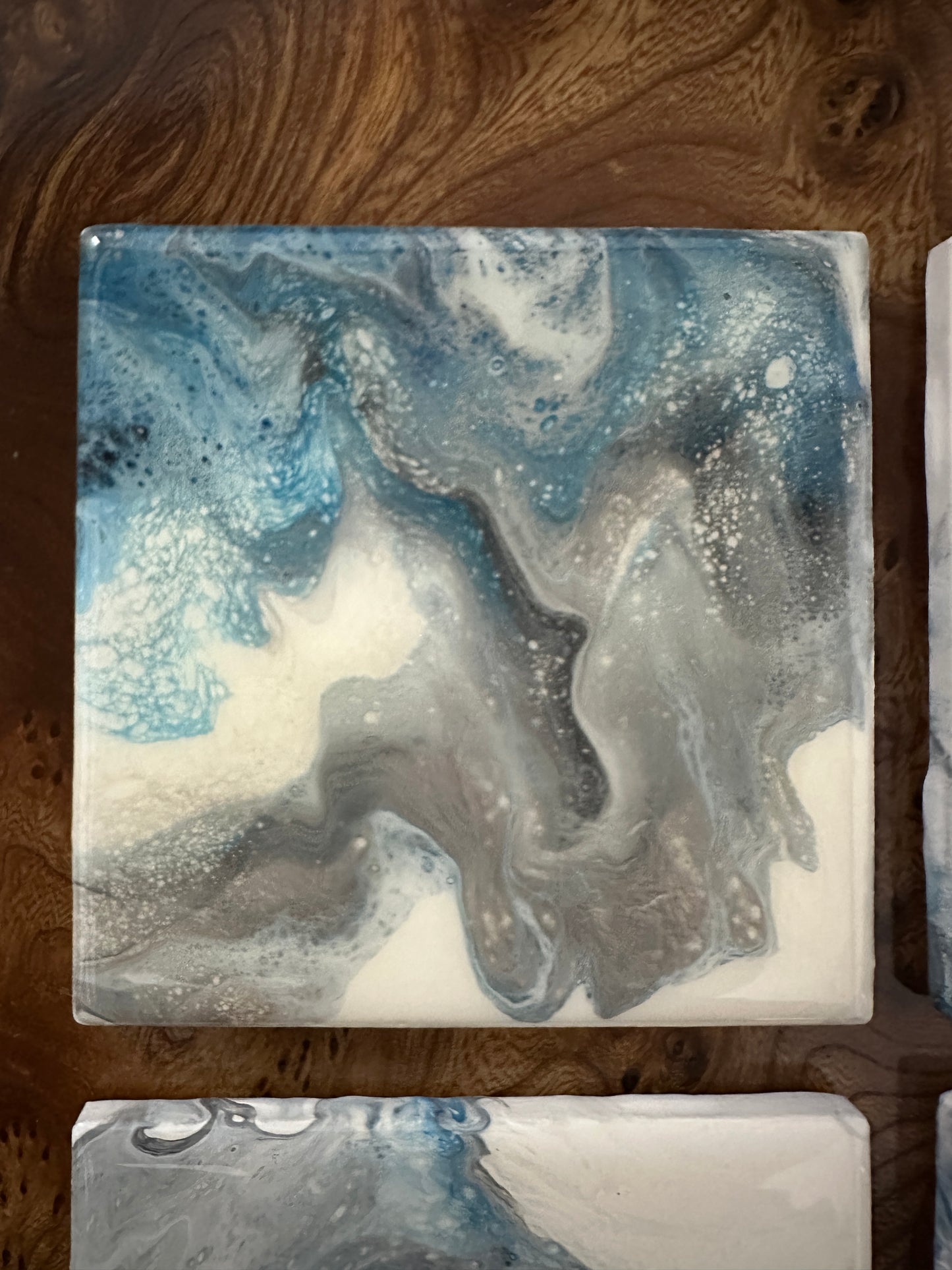 Royal Blue, Grey and White Resin Coasters