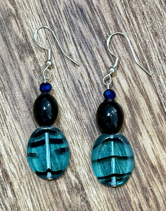 Blue and Black Dangle Earrings - Handcrafted by Andria Kerchner