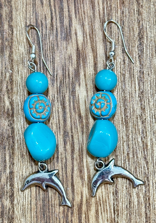 Turquoise Earrings with Dolpins