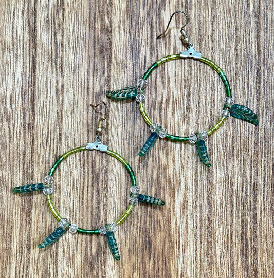 Green Beaded Dangle Earrings