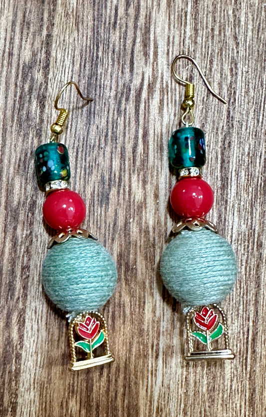 Red, Green, Gold Dangle Earrings