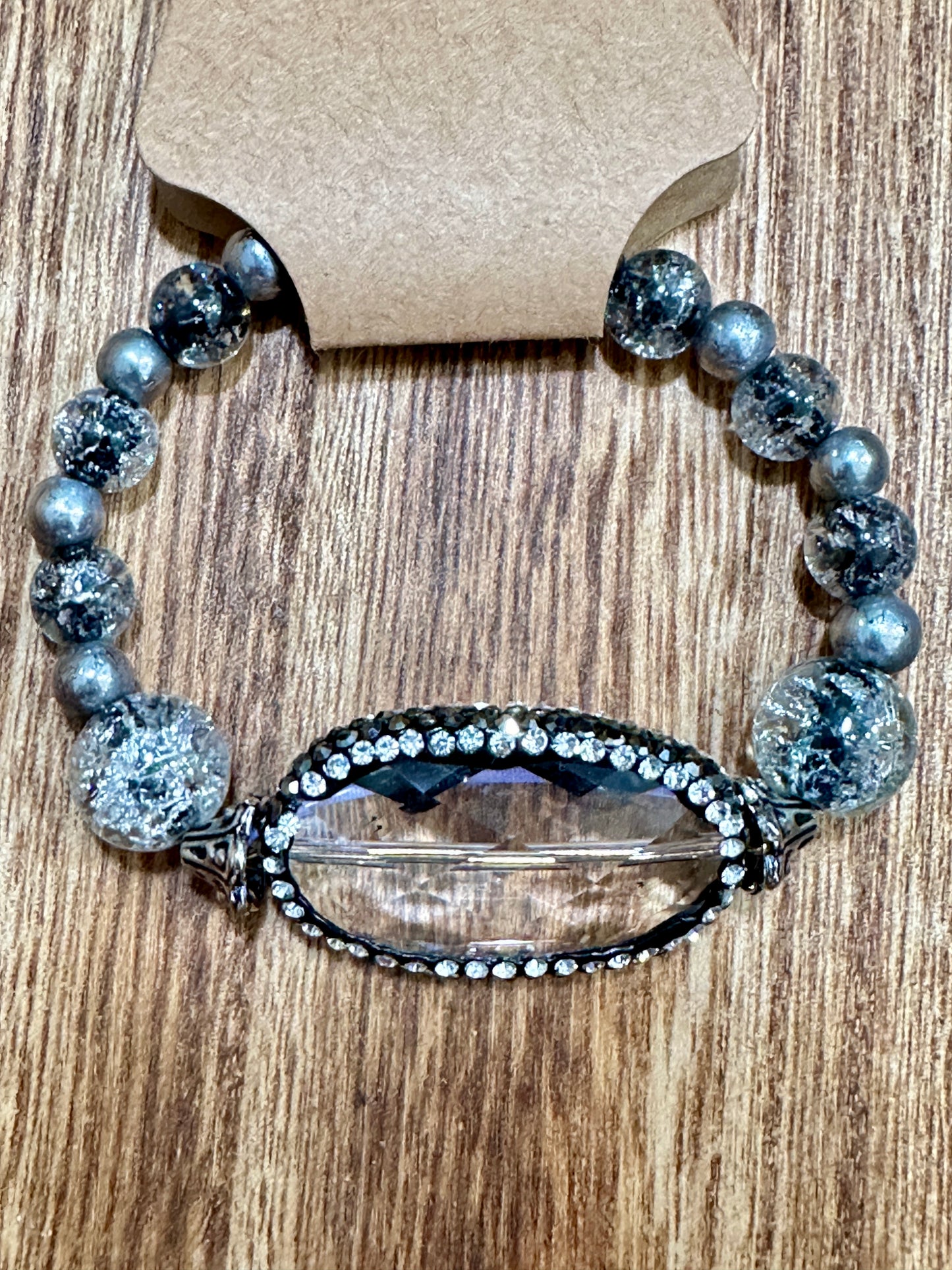 Silver Beaded Bracelet with crystal