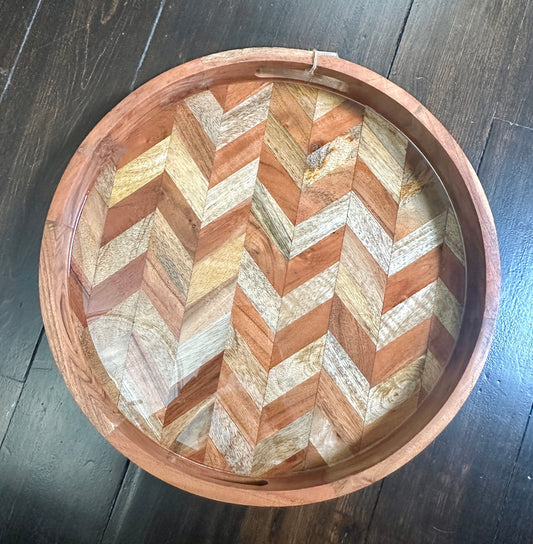 Chevron Round Resin Tray - 18" Diameter Wood Design by Becky Polster