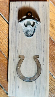 Colts Bottle Opener - Laser Engraved on Smooth Barn Wood by Ryan Bettag
