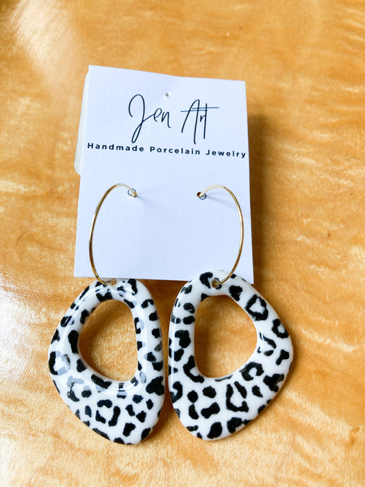 Porcelain earrings - Leopard Teardrop Earrings - gold hoops