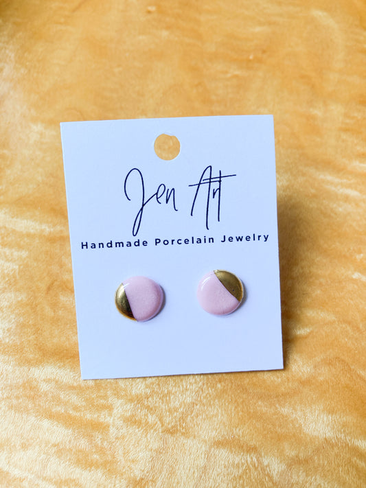 Porcelain earrings - Luster Stud - pink dipped in gold luster