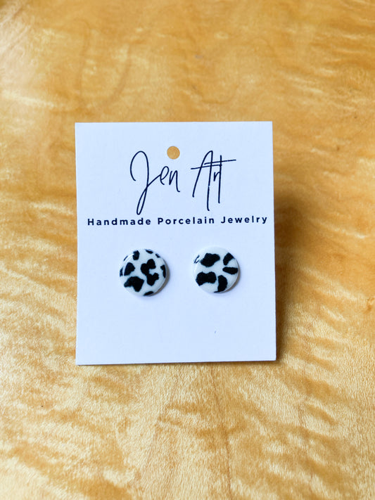 Black & White Spotted Cow Stud Earrings