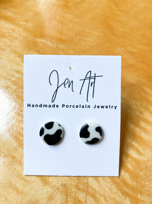 Black & White Spotted Cow Stud Earrings