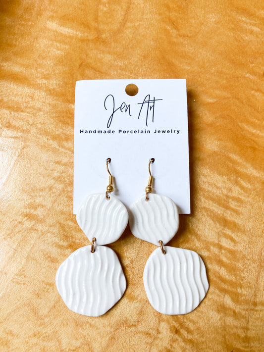 Porcelain white textured - Double Dangle Earrings