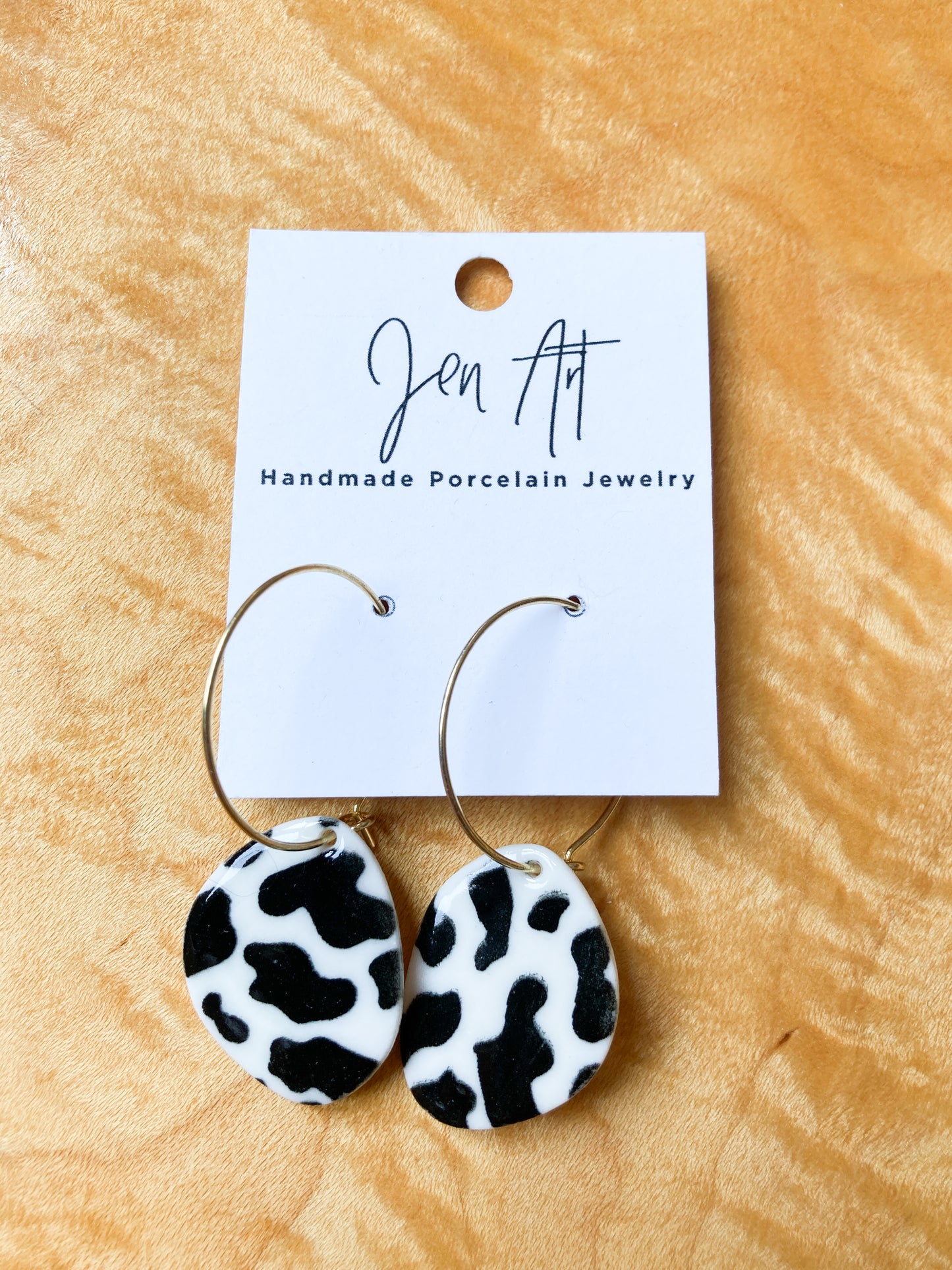 Single Dangle Earrings w/Spotted Cow Pattern