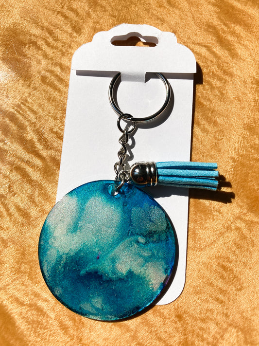 Resin & Alcohol Ink Key Chain - blue and green