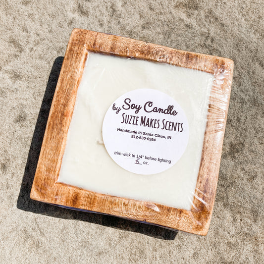 Soy Candle in a square wooden dough bowl - The Man Cave