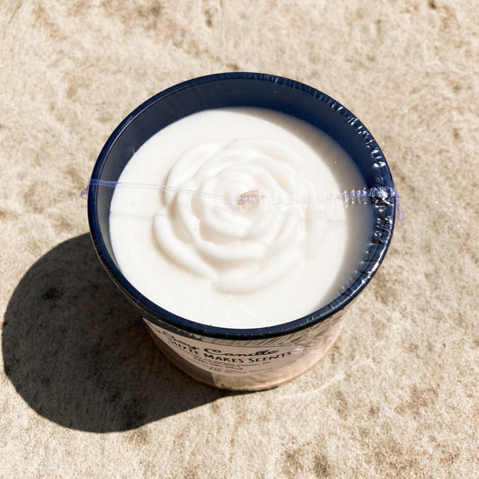 Soy Candle in a ceramic container with a wooden lid