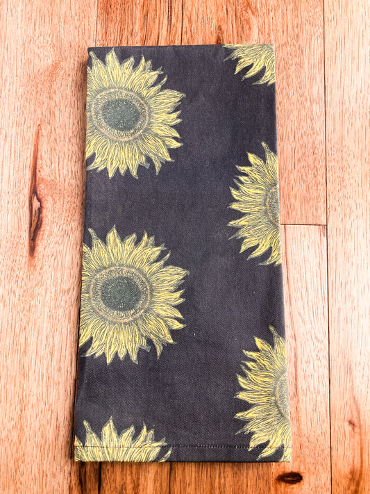 Black Sunflower Tea Towel