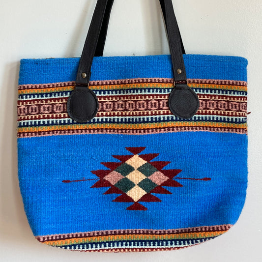 Marcos Bautista Bright Blue Tote with Multicolored Pattern