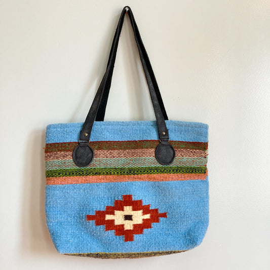 Marcos Bautista Light Blue Tote with Multicolored Pattern