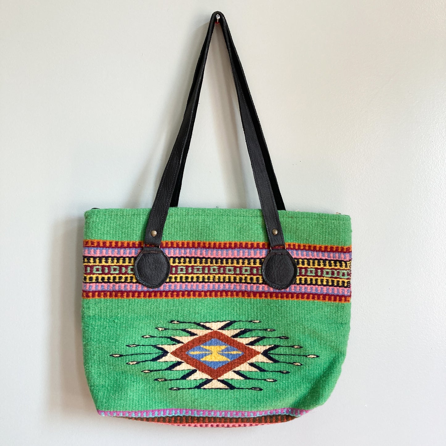 Handwoven Large Shoulder Bag with Leather Strap