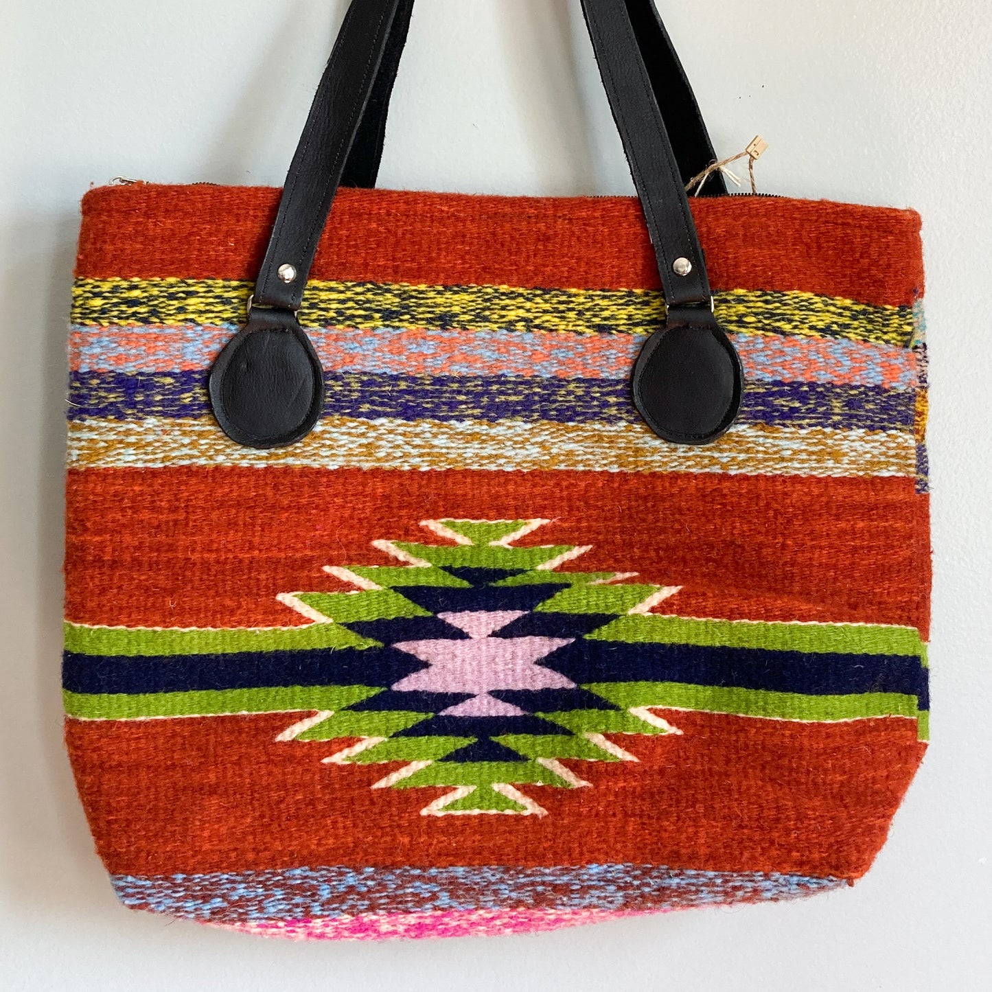 Handwoven Large Shoulder Bag with Leather Strap