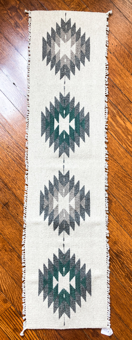 Handwoven Cream, Gray, Green Carpet Runner