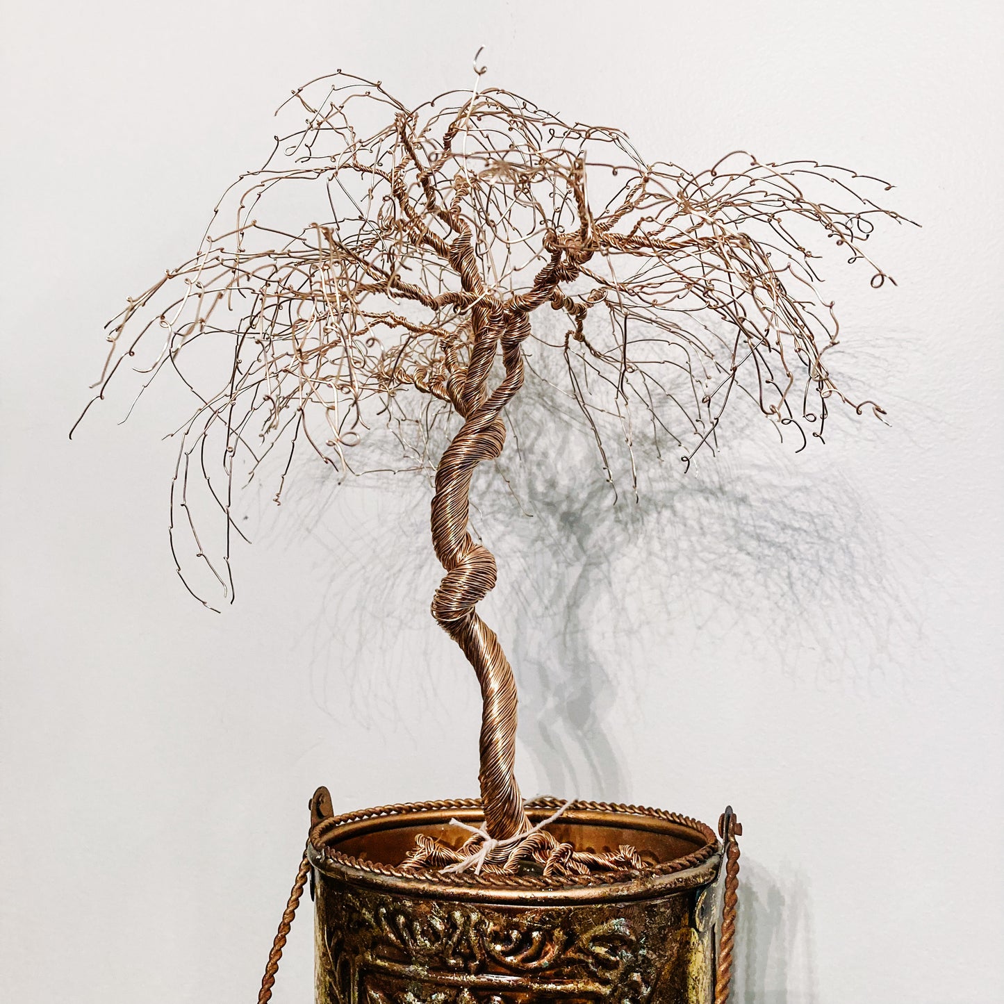 Golden Grove: Handcrafted 15" Wire Tree Sculpture in Brass Pot by Don Corn