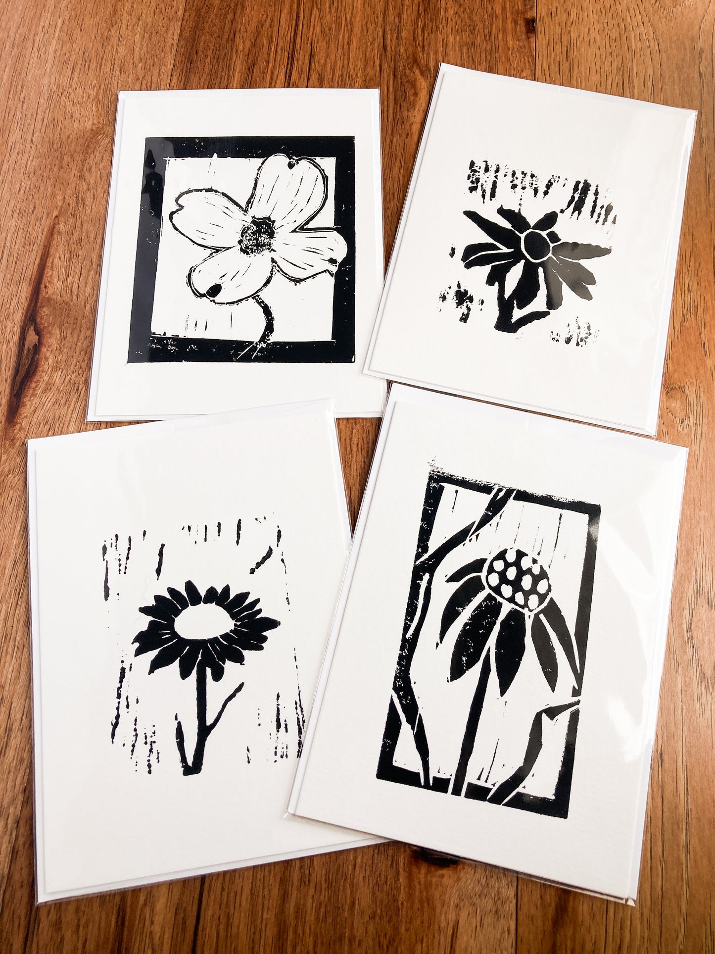 4-Pack Lino Print Greeting Cards