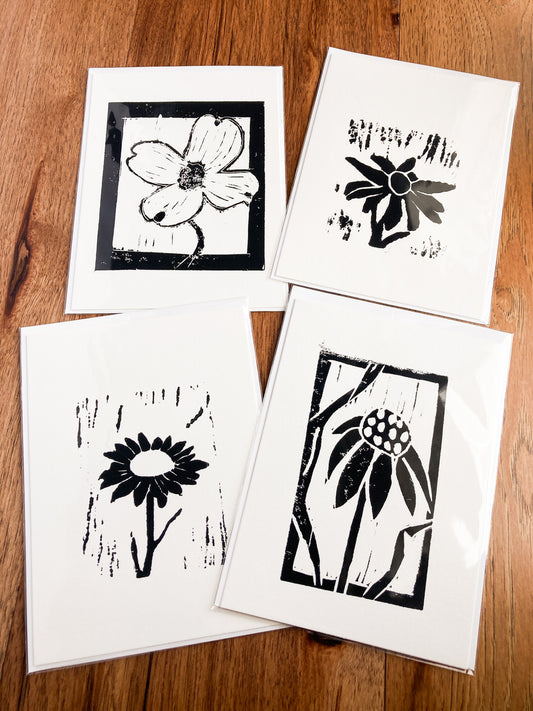 4-Pack Lino Print Greeting Cards