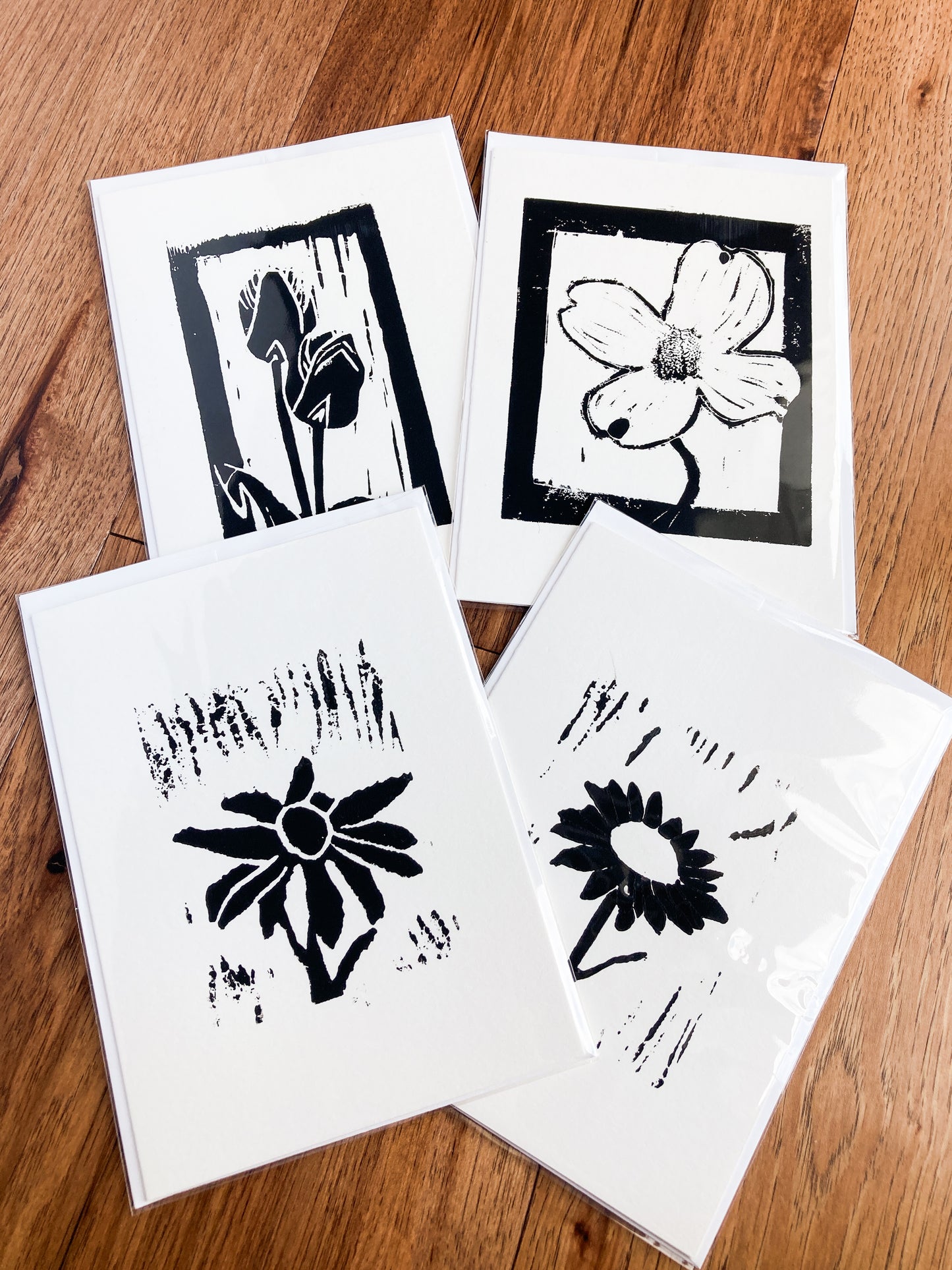 4-Pack Lino Print Greeting Cards