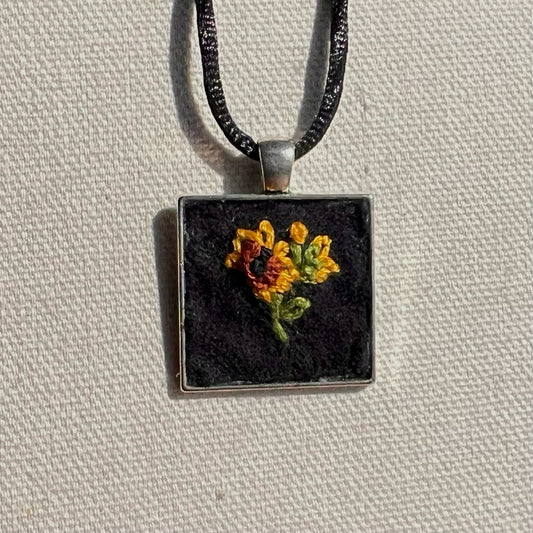 Embroidered Sunflower Necklace