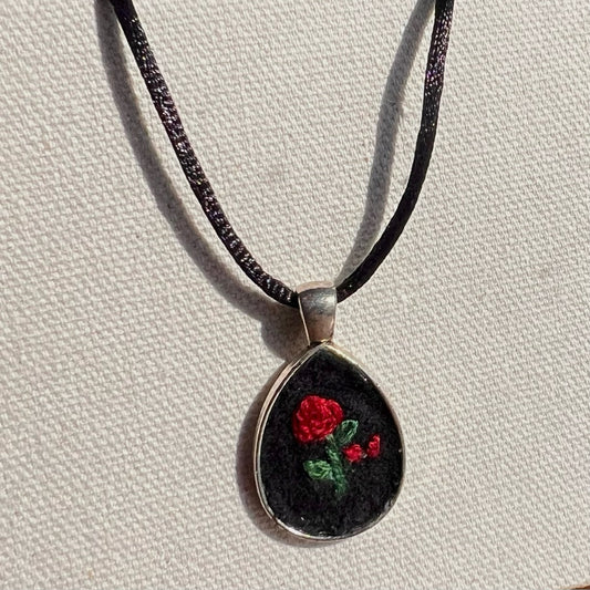 Embroidered Rose Necklace