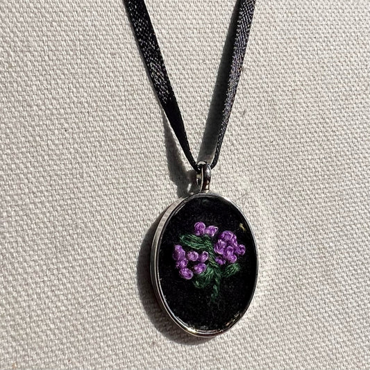 Embroidered Purple Flower Necklace
