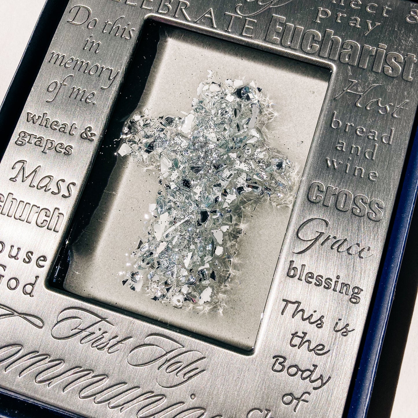 First Communion Framed Silver Resin Cross