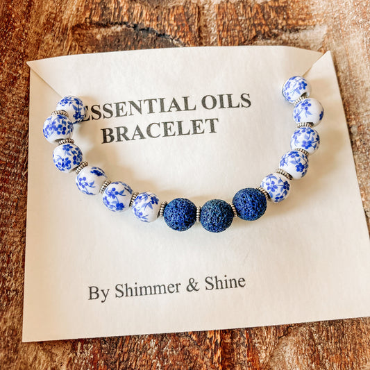 Blue/White Lava Rock Bracelet with Essential Oil Diffuser Feature by Jenny Dilegge