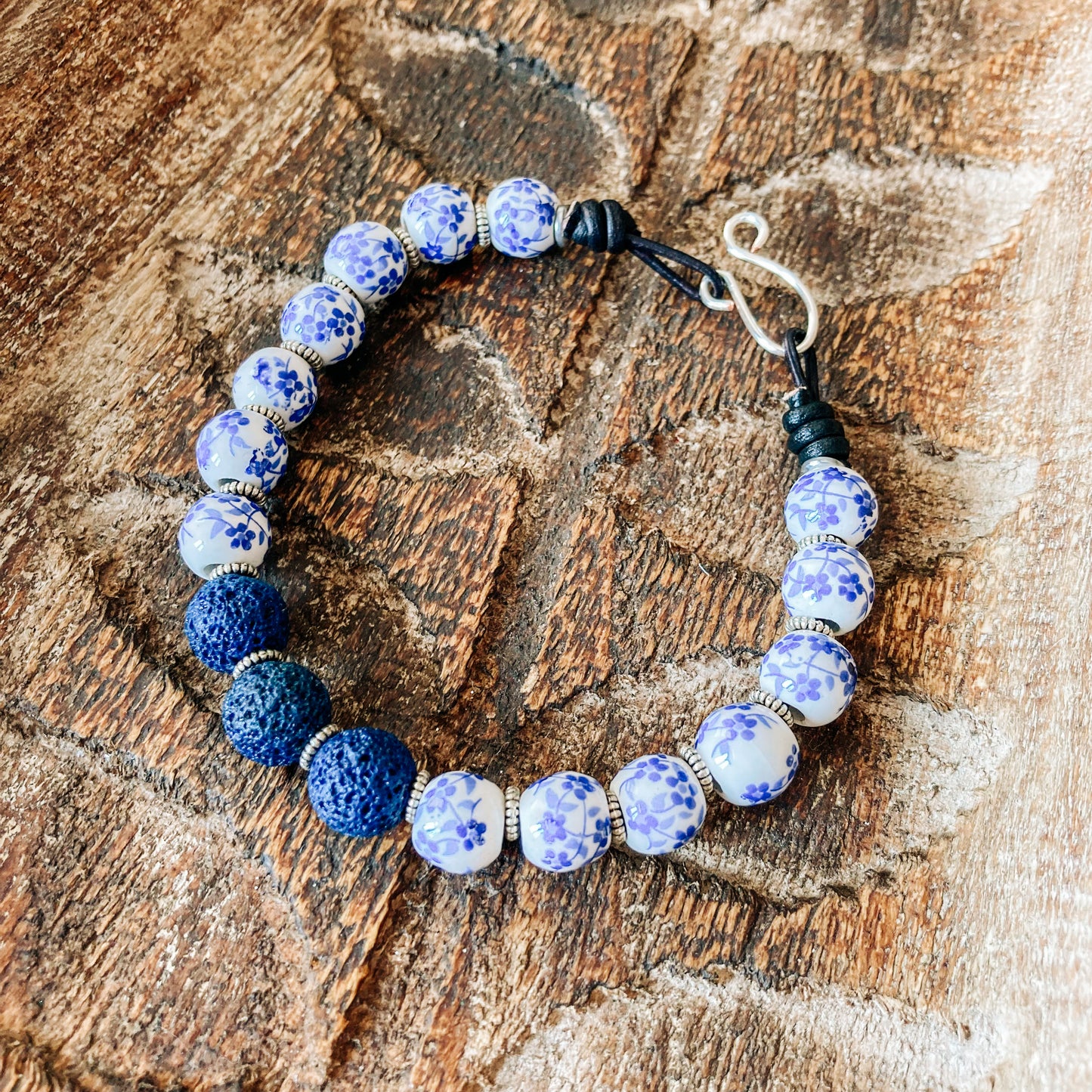 Blue/White Lava Rock Bracelet