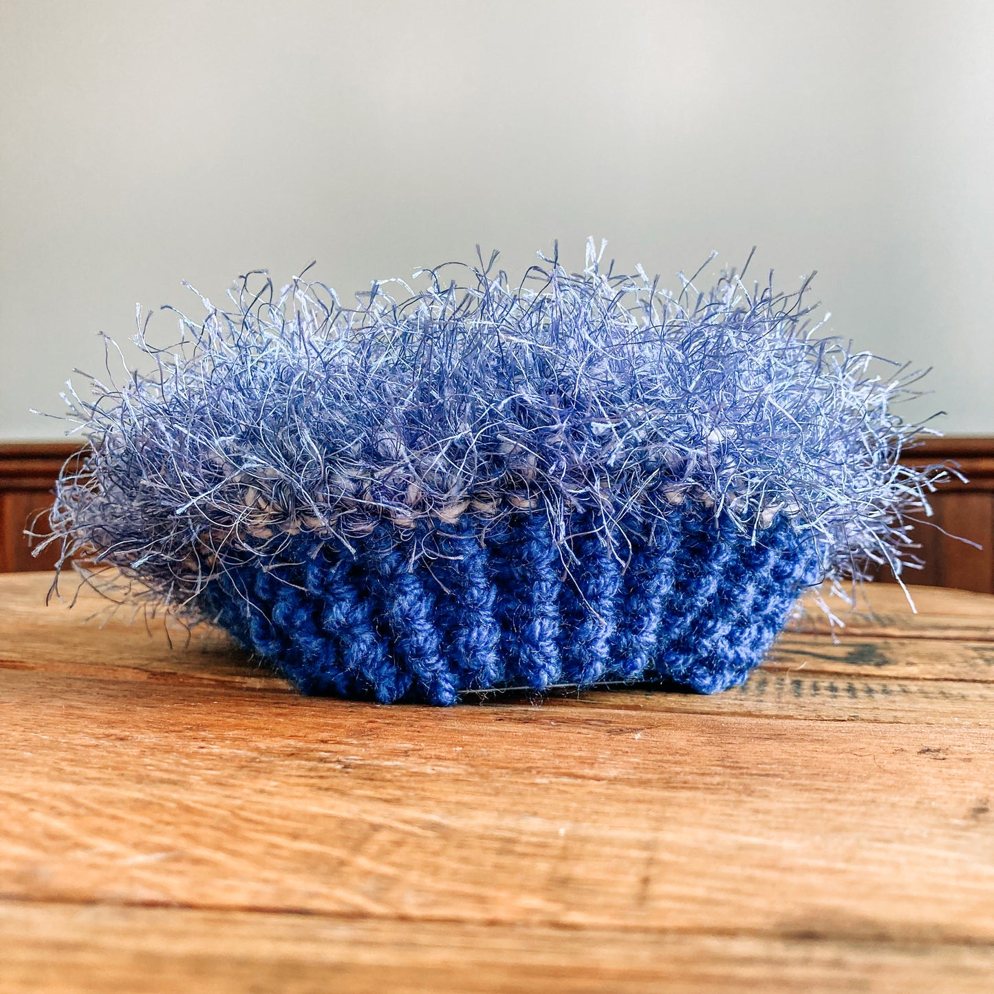 Blue Crocheted Beret - Stretch Core Yarn by Nancy Stratman